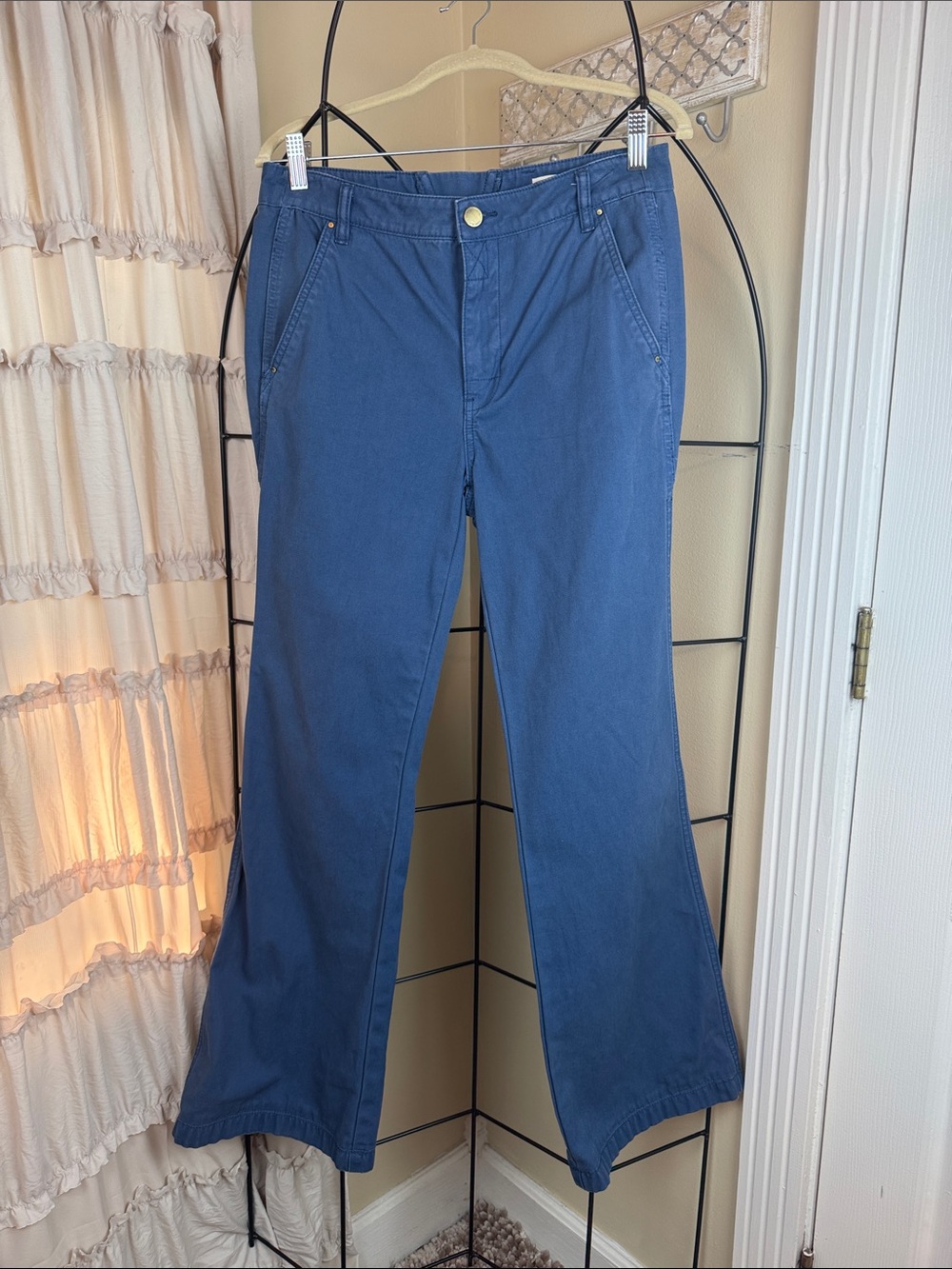 Tory Burch HARBOR High Rise Flare Leg Cotton Trousers Pants Size 28